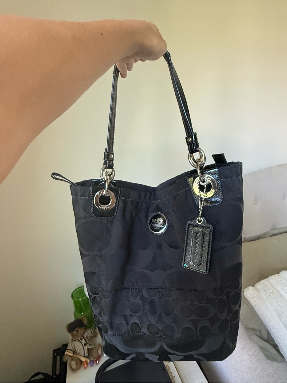 Coach Black Signature Jacquard Shoulder Tote